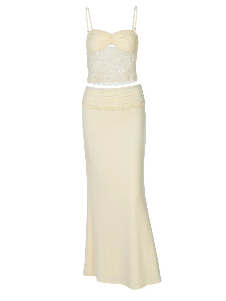Lace Trim Camisole & Fishtail Skirt Set