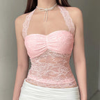 Lace Trim Halter Camisole Top