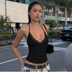 Lace Trim V-Neck Halter Top