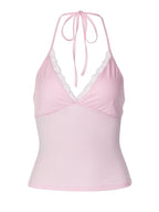 Lace Trim V-Neck Halter Top
