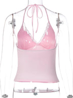 Lace Trim V-Neck Halter Top