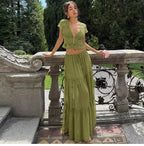 Lace V-Neck Two-Piece Skirt Set