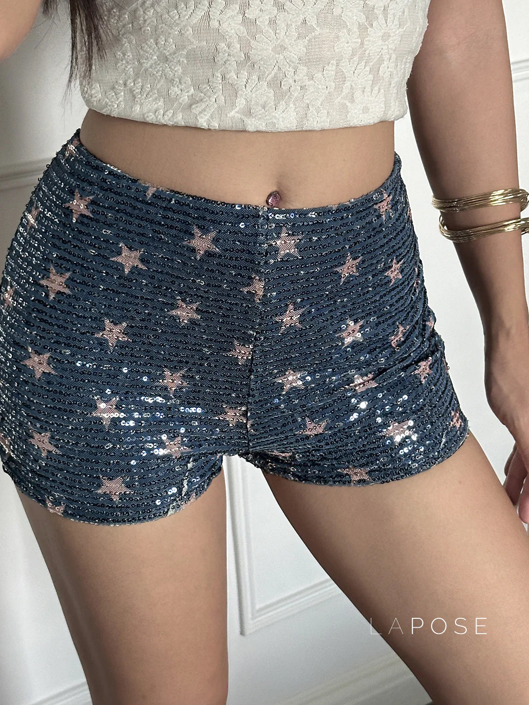 Laikynn Blue Sequin Shorts