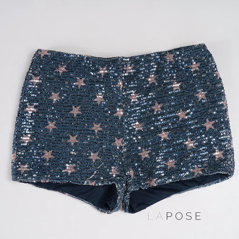 Laikynn Blue Sequin Shorts