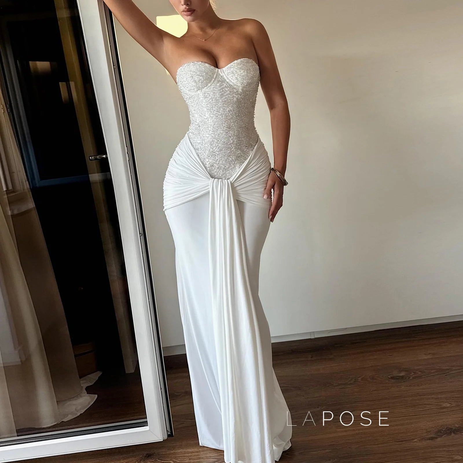 Lemon Strapless Sequin Maxi Dress