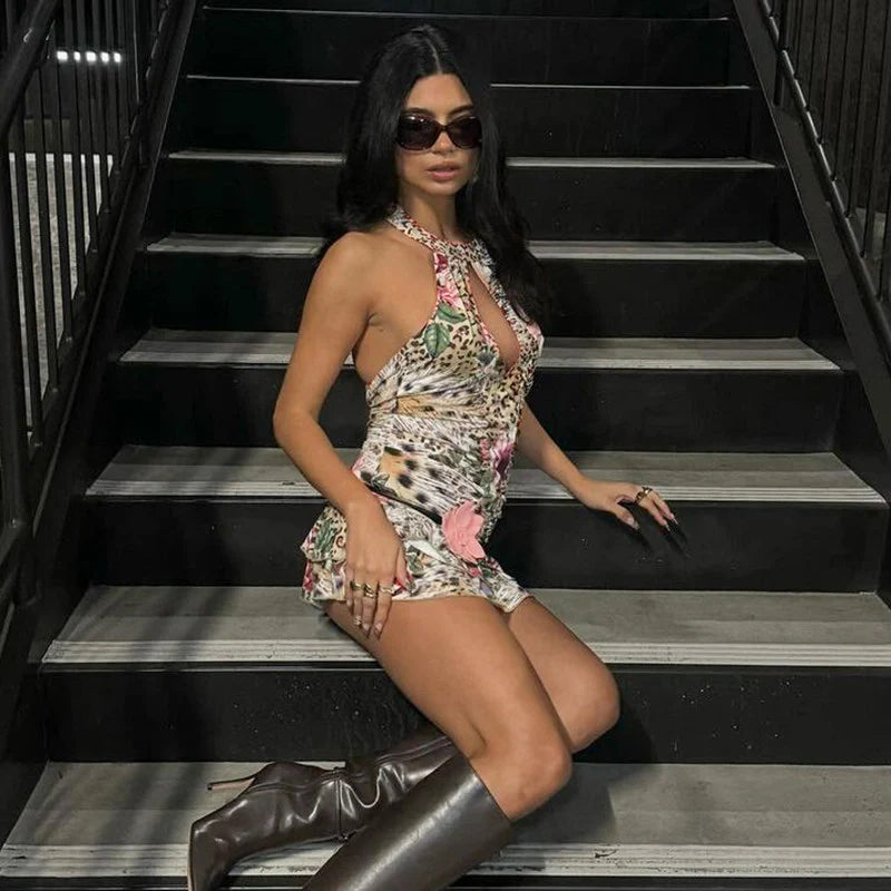 Leopard Print Halter Mini Dress