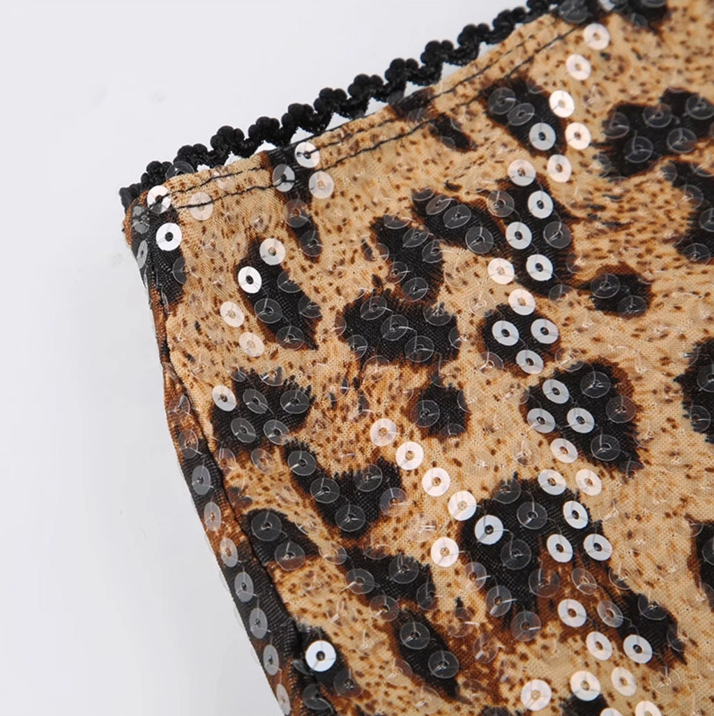 Leopard Sequin Bodycon Midi Skirt