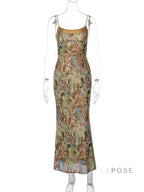 Liana Printed Mesh Maxi Dress