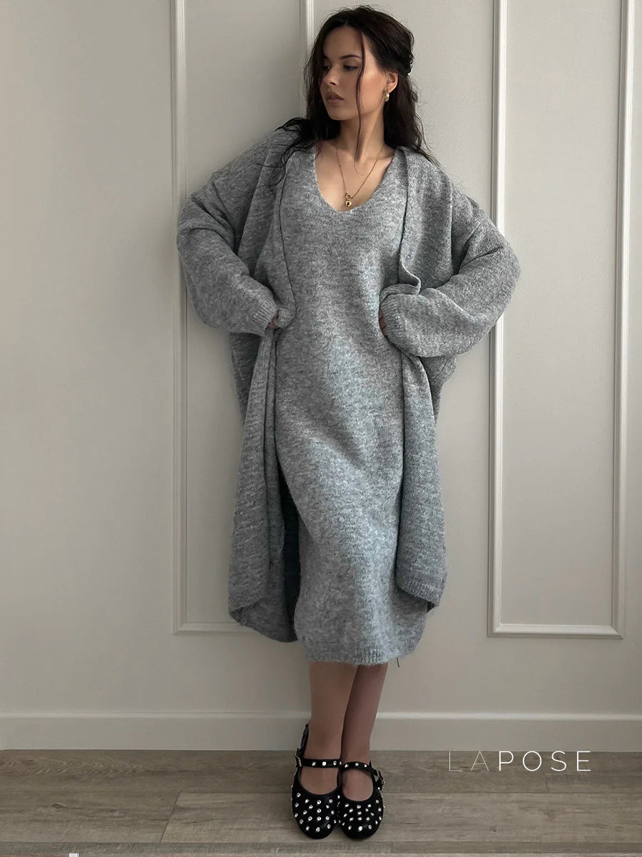Lily Cozy Knit Dress & Long Cardigan Set