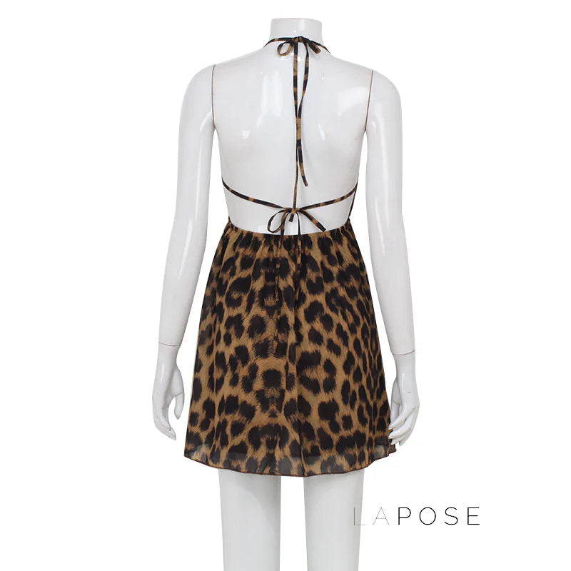 Lucy Halter Leopard Mini Dress