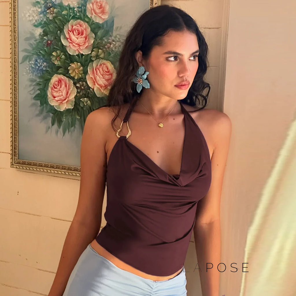 Maliyah Asymmetric Halter Crop Top