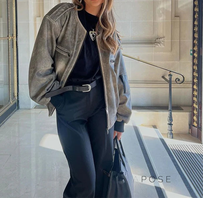 Martina Distressed Aviator Jacket