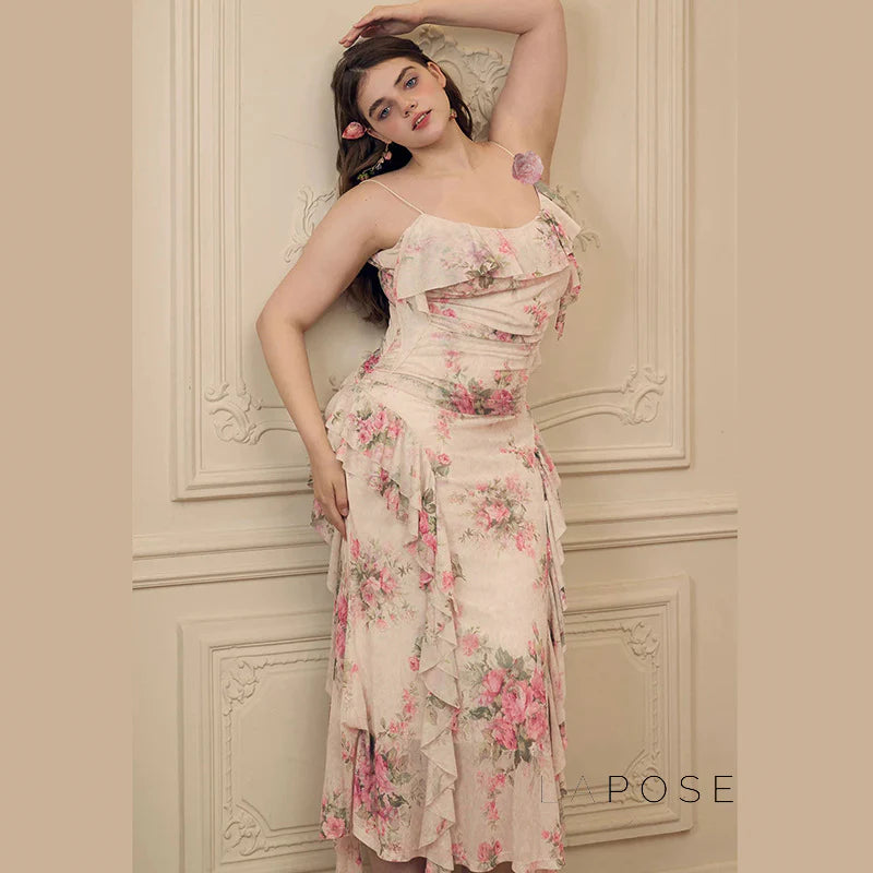 Maybree Mesh Ruffle Maxi Dress