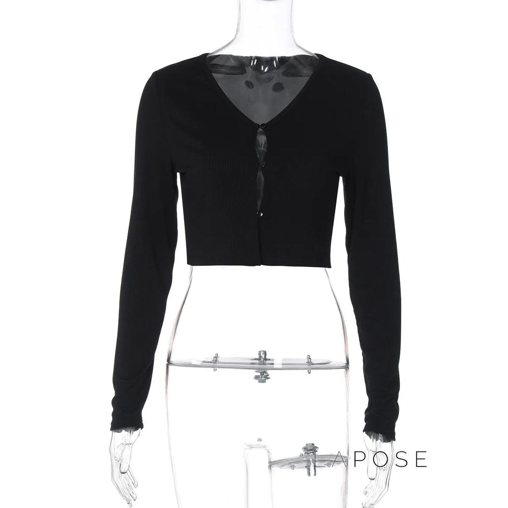 Mercedez Ribbed Button-Up Crop Top