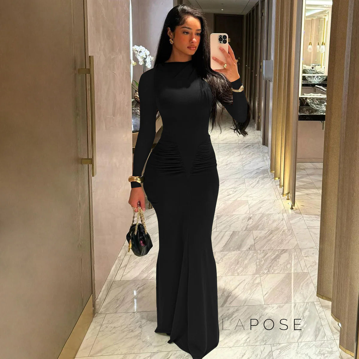 Mildred Pleated Long Sleeve Dress