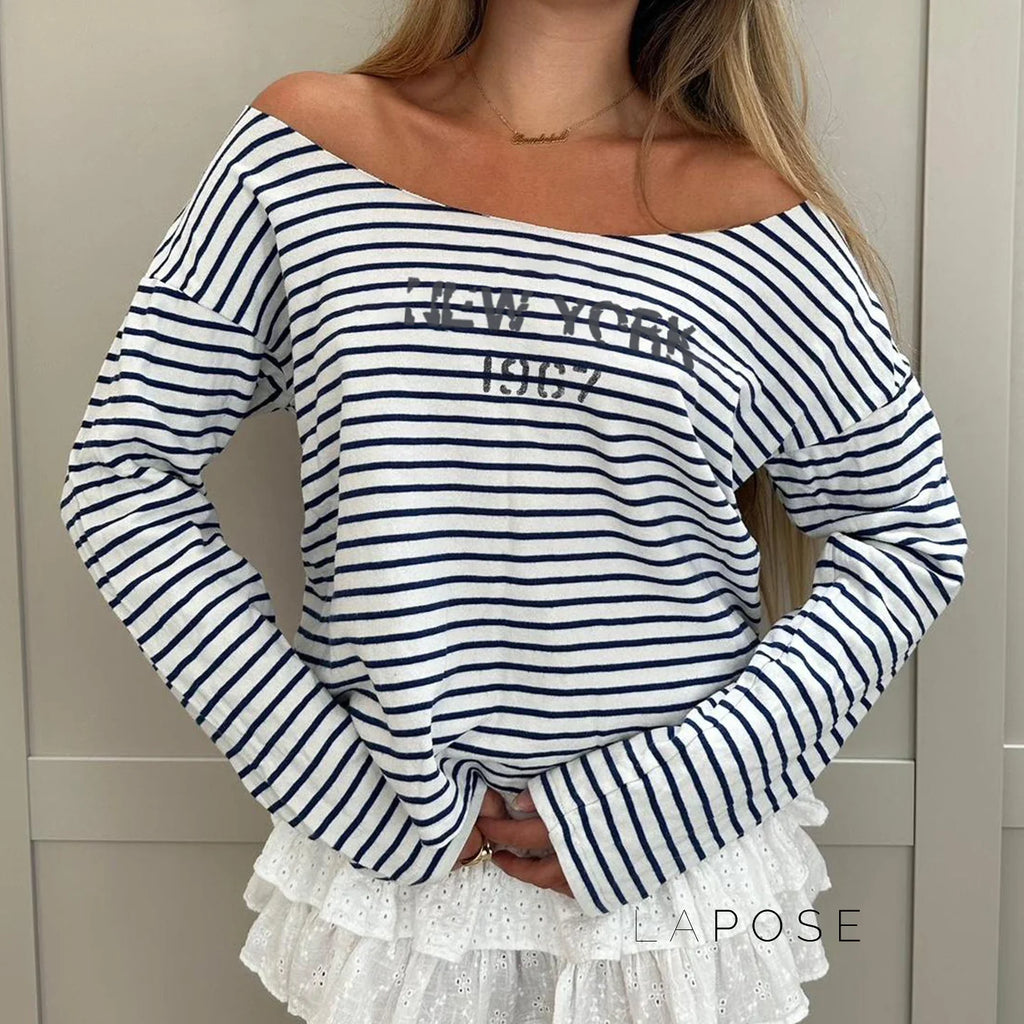 Natalyn Stripe Graphic Long Sleeve Top
