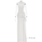 Nikole Mock Neck Ruched Maxi Dress