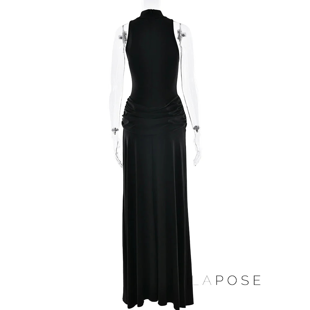 Nikole Mock Neck Ruched Maxi Dress