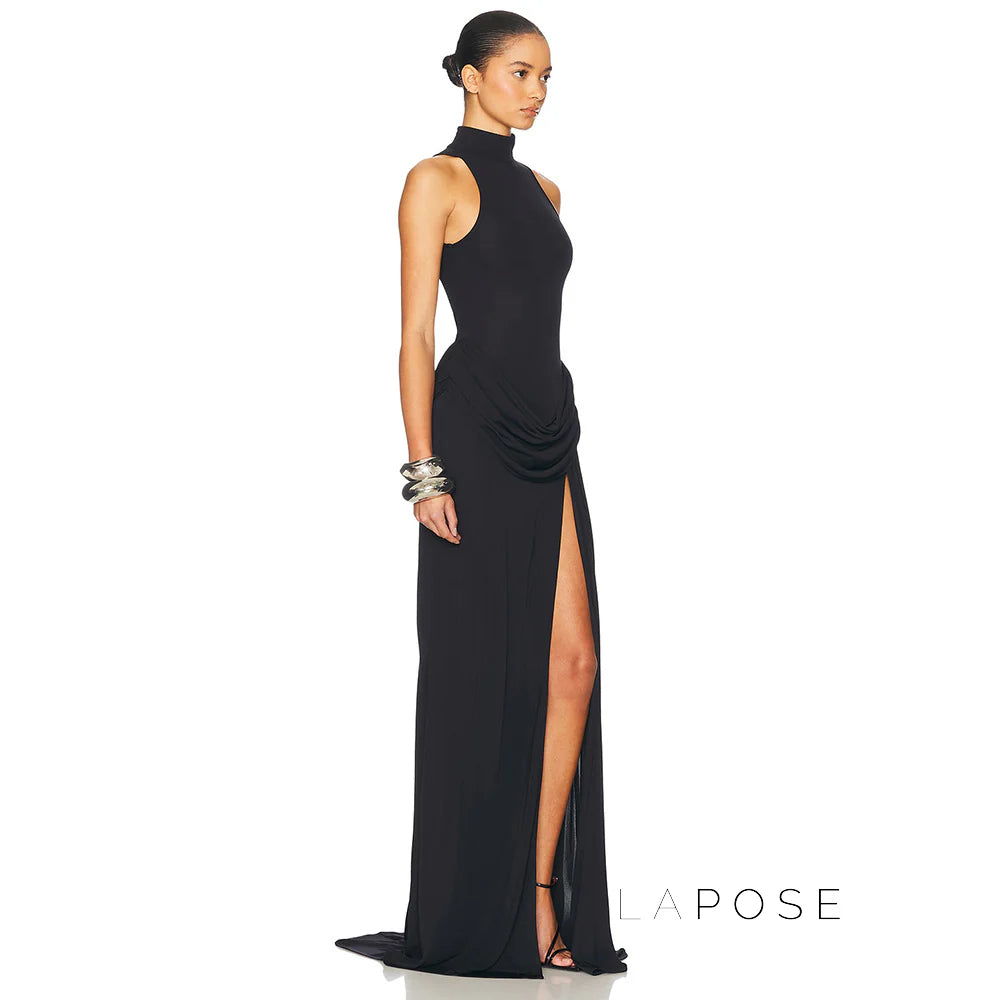 Nikole Mock Neck Ruched Maxi Dress