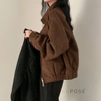 Nirvi Faux Suede Stand Collar Jacket