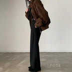 Nirvi Faux Suede Stand Collar Jacket