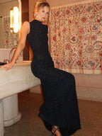 Niya Glitter High-Neck Maxi Dress