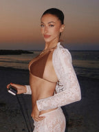 Open Knit Long Sleeve Short Set
