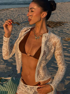 Open Knit Long Sleeve Short Set