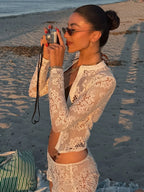 Open Knit Long Sleeve Short Set