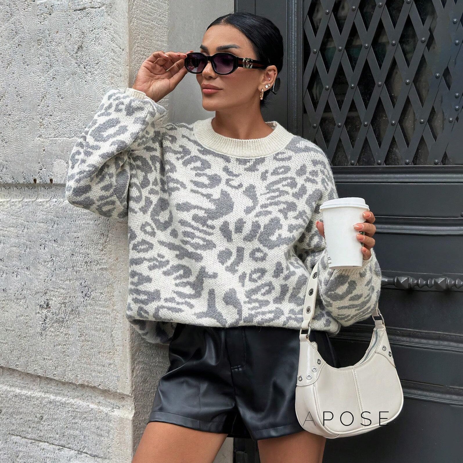 Payson Grey Leopard Knit Sweater