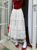 Payton White Tiered Lace Skirt