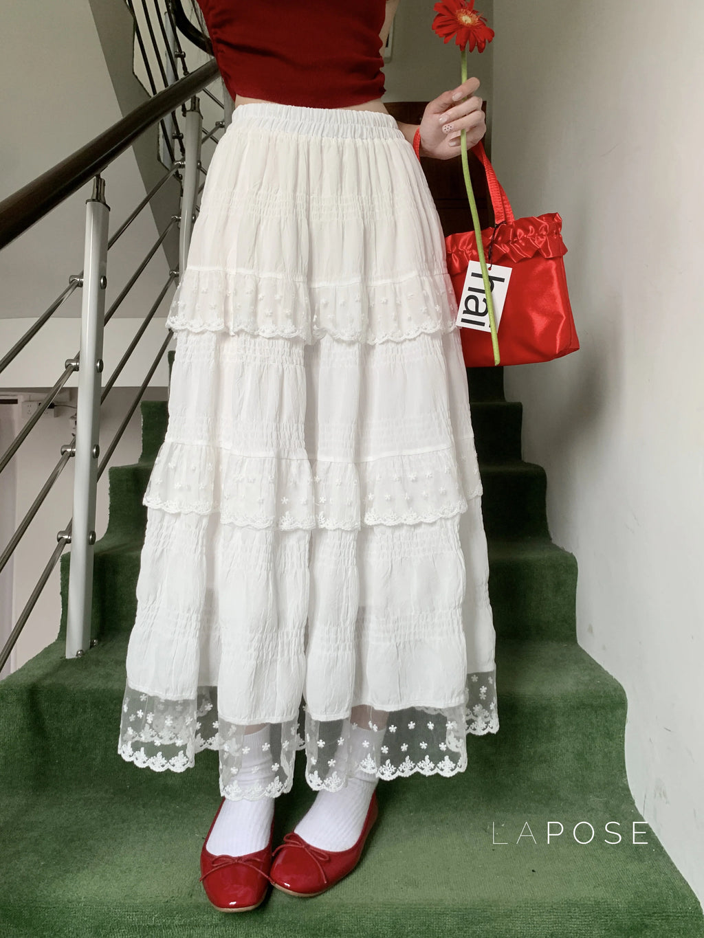 Payton White Tiered Lace Skirt