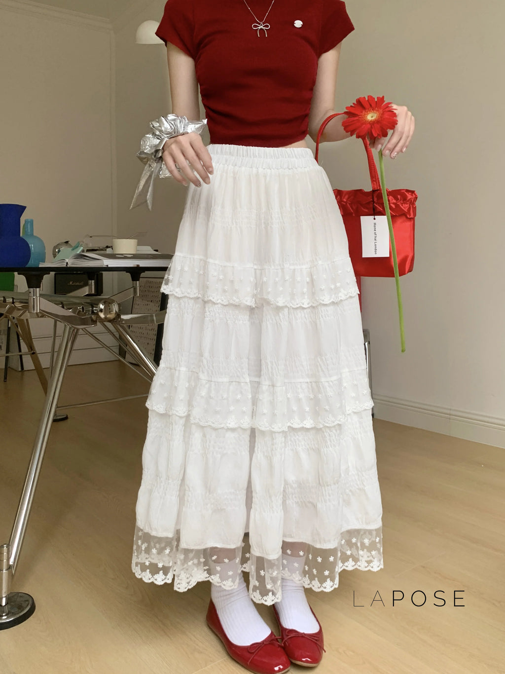 Payton White Tiered Lace Skirt