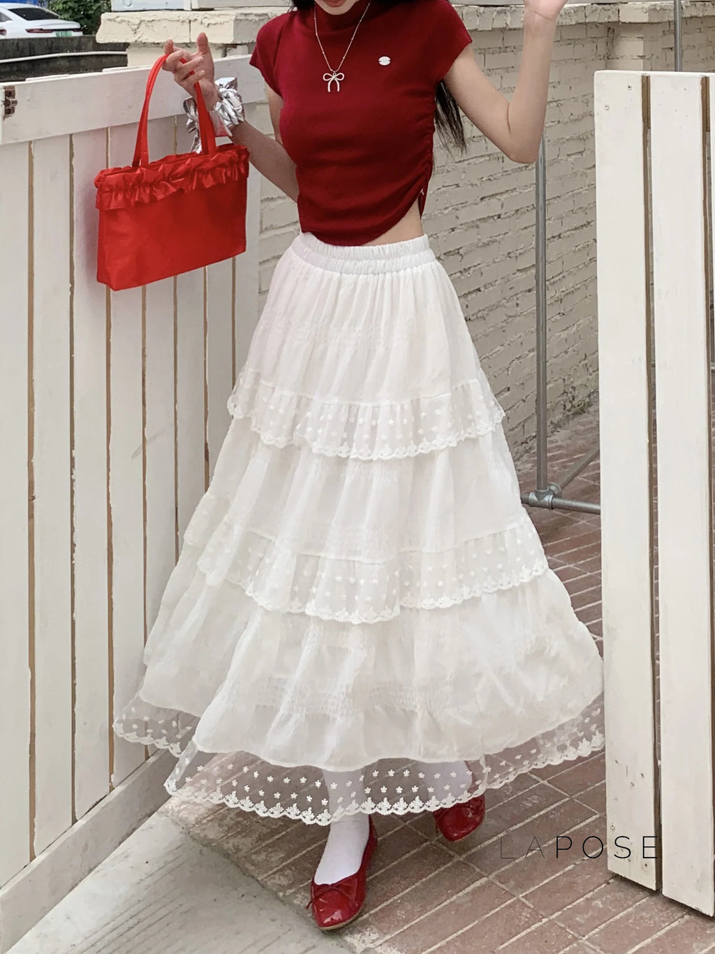 Payton White Tiered Lace Skirt