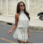 Polka Dot Halter Backless Mini Dress