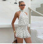 Polka Dot Halter Backless Mini Dress