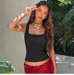 Polka Dot Square Neck Crop Top