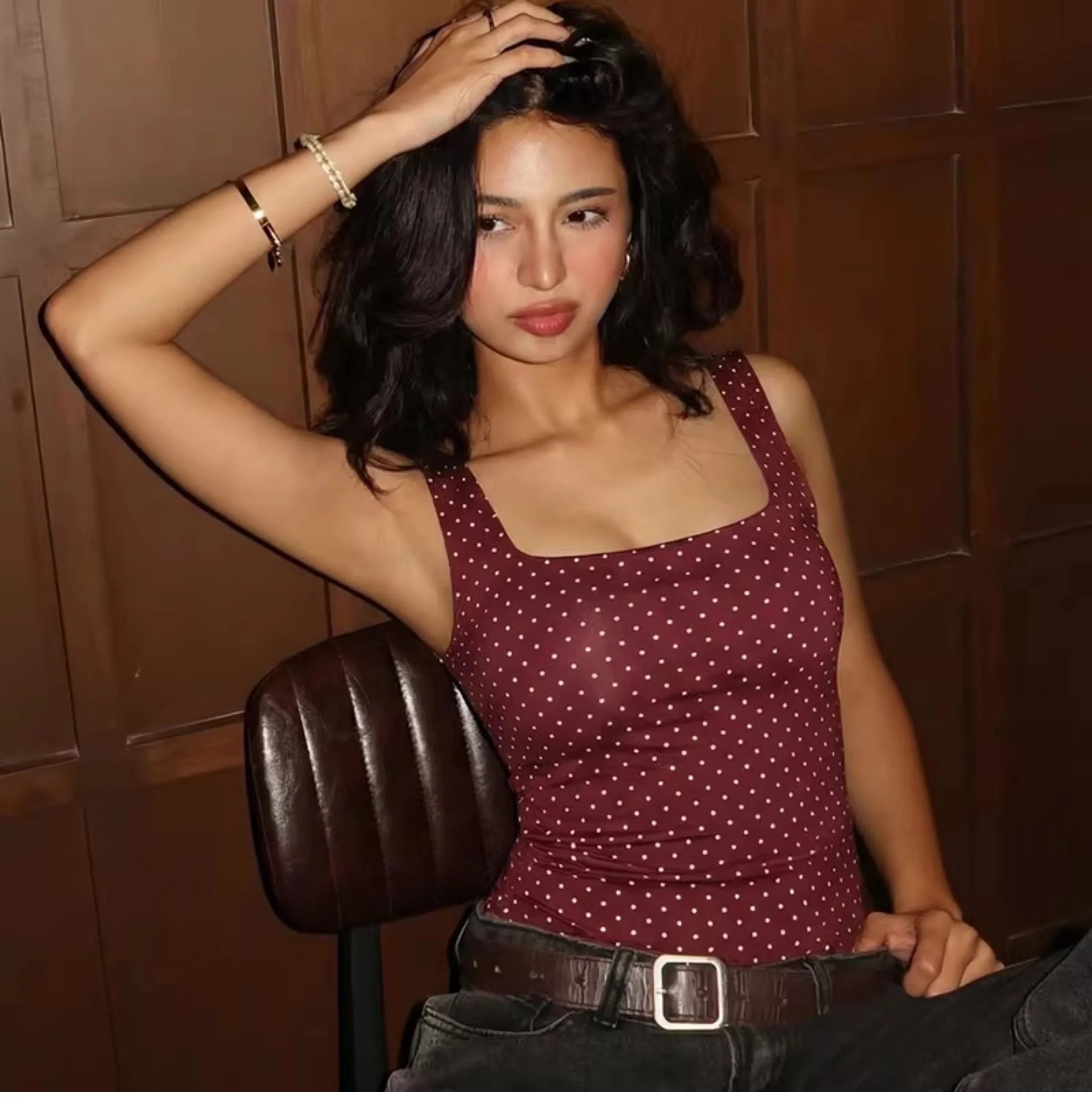 Polka Dot Square Neck Crop Top