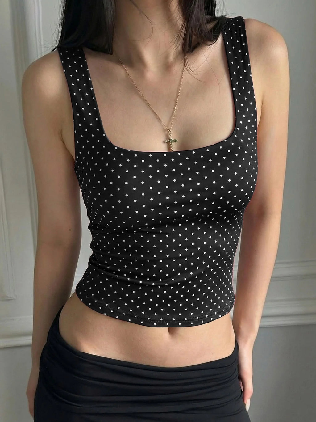 Polka Dot Square Neck Crop Top