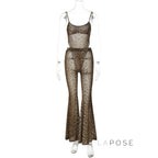 Raina Leopard Mesh Flared Set