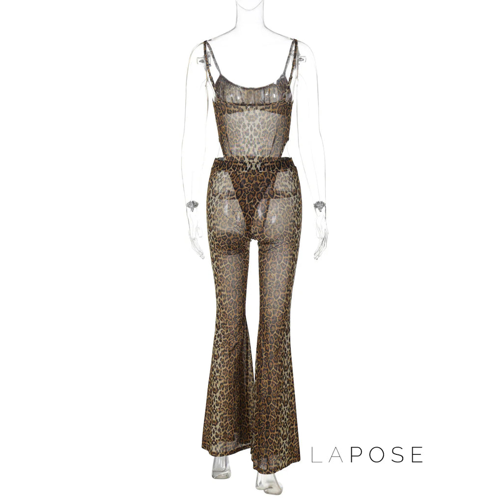 Raina Leopard Mesh Flared Set