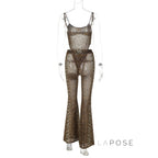 Raina Leopard Mesh Flared Set