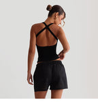 Ribbed Cross-Strap Backless Crop Top
