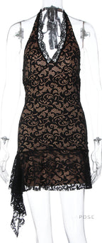 Rihanna Lace Halter Mini Dress