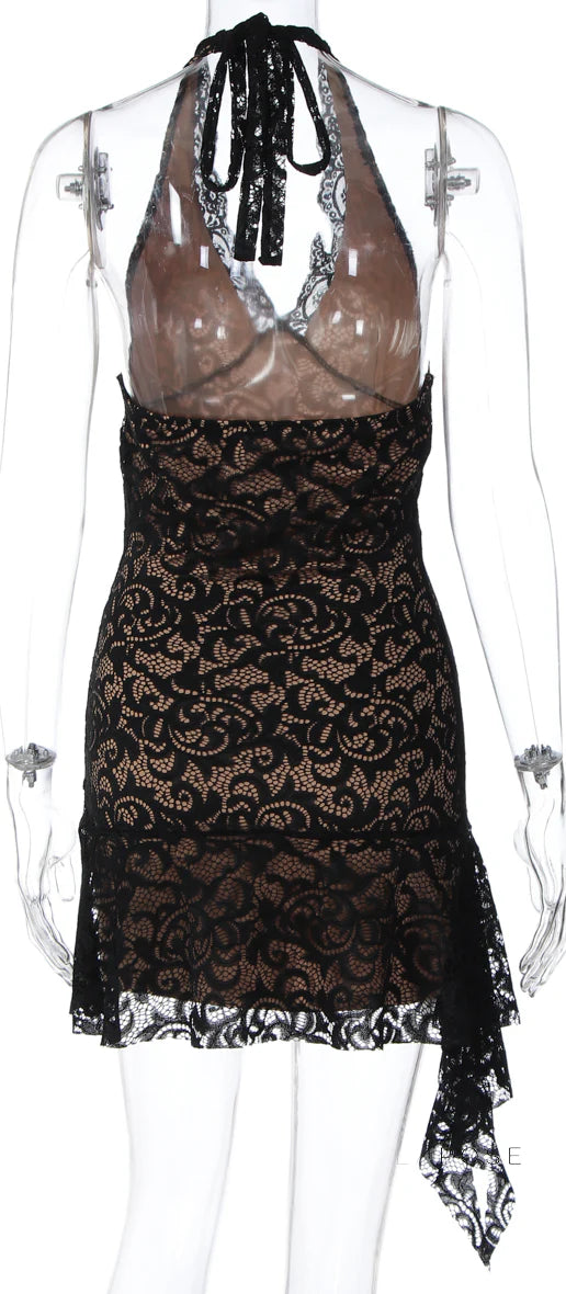 Rihanna Lace Halter Mini Dress