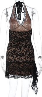 Rihanna Lace Halter Mini Dress