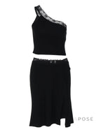 River One-Shoulder Lace Skirt Set