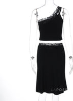 River One-Shoulder Lace Skirt Set