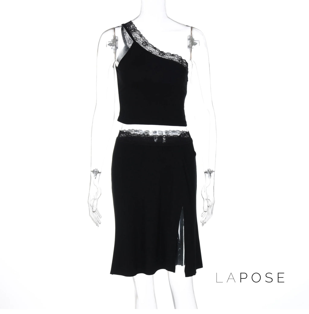 River One-Shoulder Lace Skirt Set