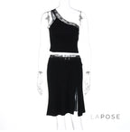 River One-Shoulder Lace Skirt Set